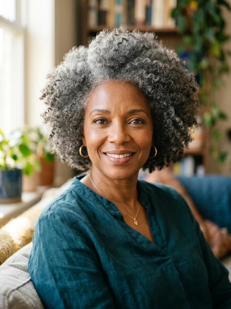 Natural Gray Afro with Defined Curls