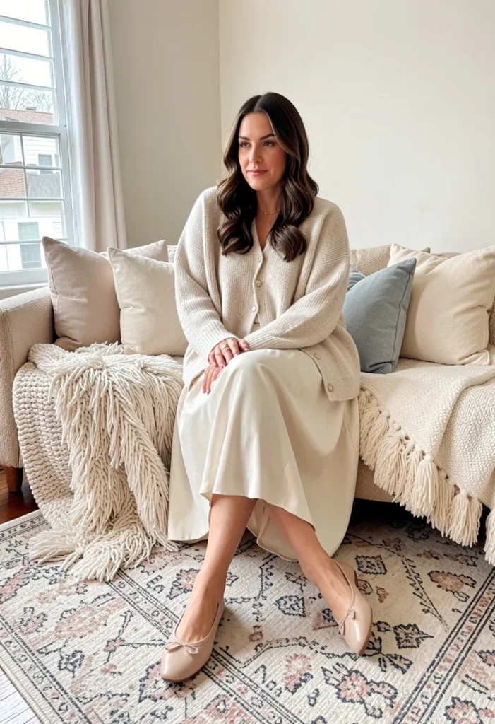  Cardigan Set with Midi Skirt