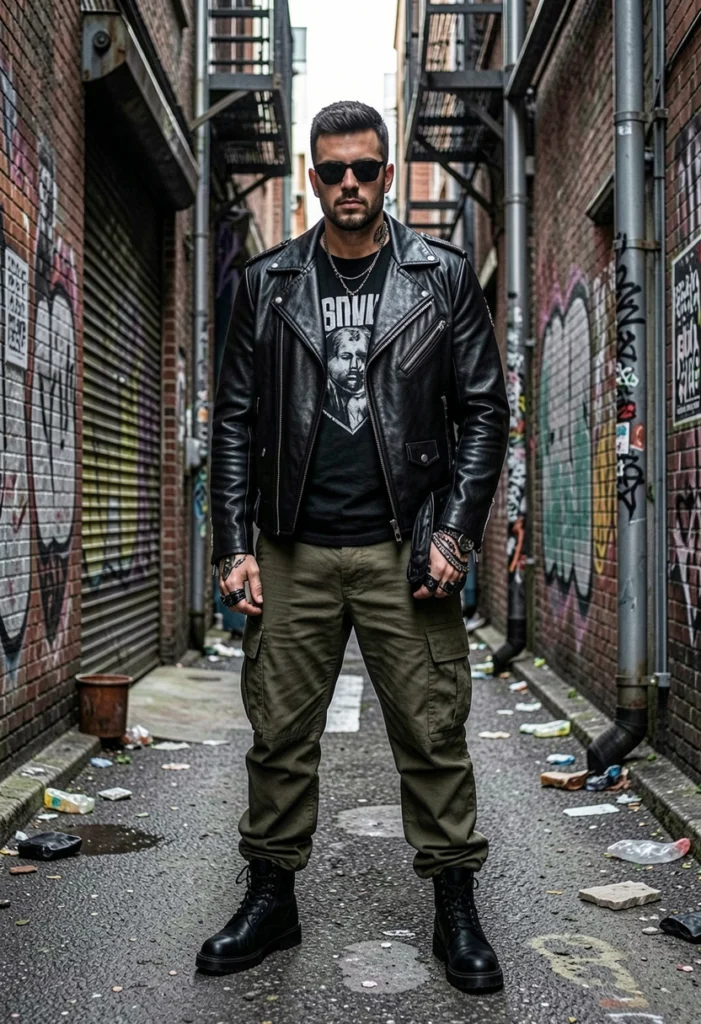 Cargo Pants with Leather Jacket