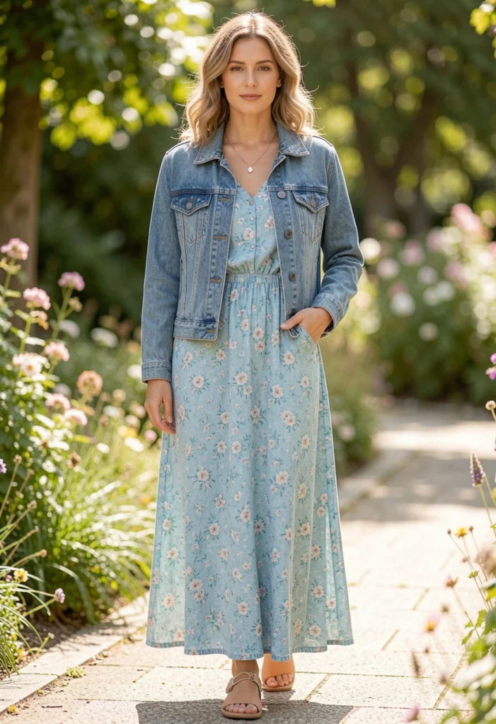  Denim Jacket with Long Dress