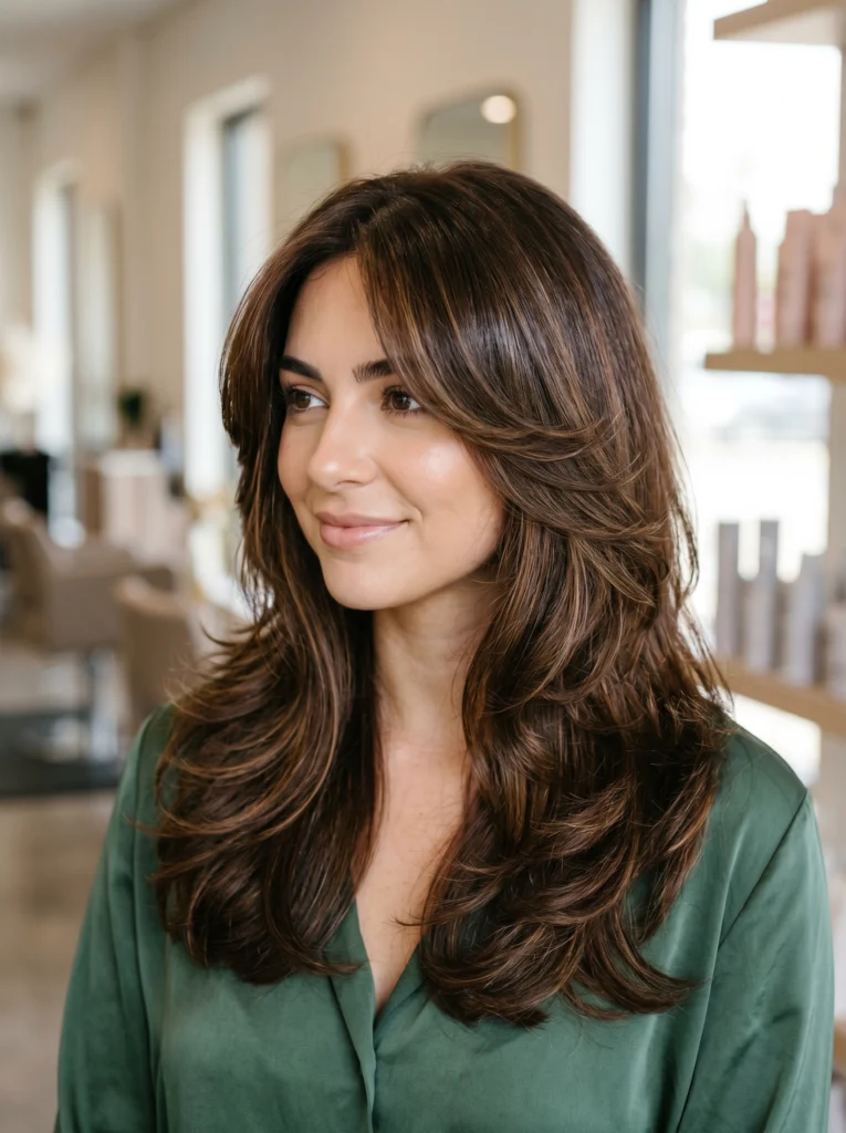 Rich Brunette Butterfly Layers With Glossy Shine