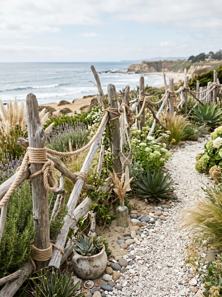 Rope and Driftwood Fence Accents