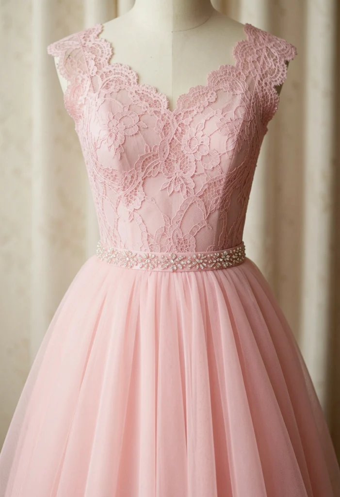 Vintage-Inspired Pink Lace Dress