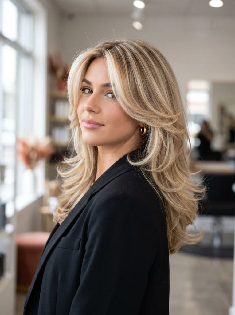 Blonde Butterfly Haircut With Dimensional Highlights