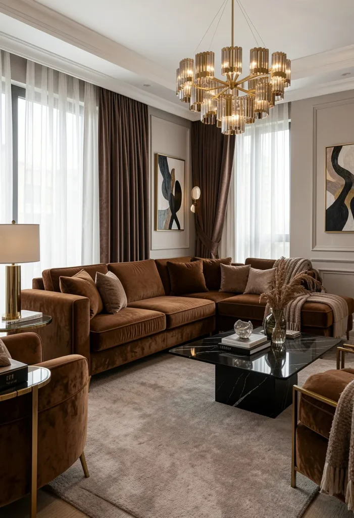 Brown Velvet Luxury Look