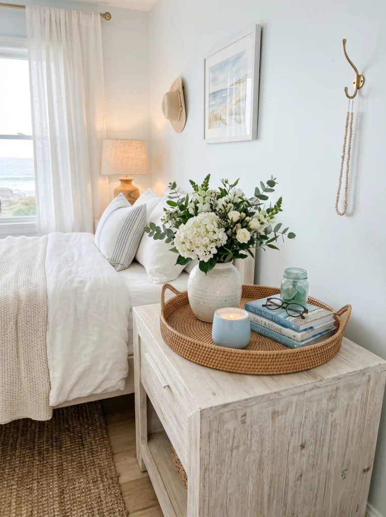 Coastal Inspired Bedside Table Decor