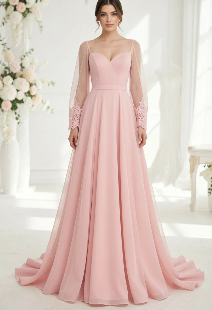 Pink Dress with Sheer Sleeves