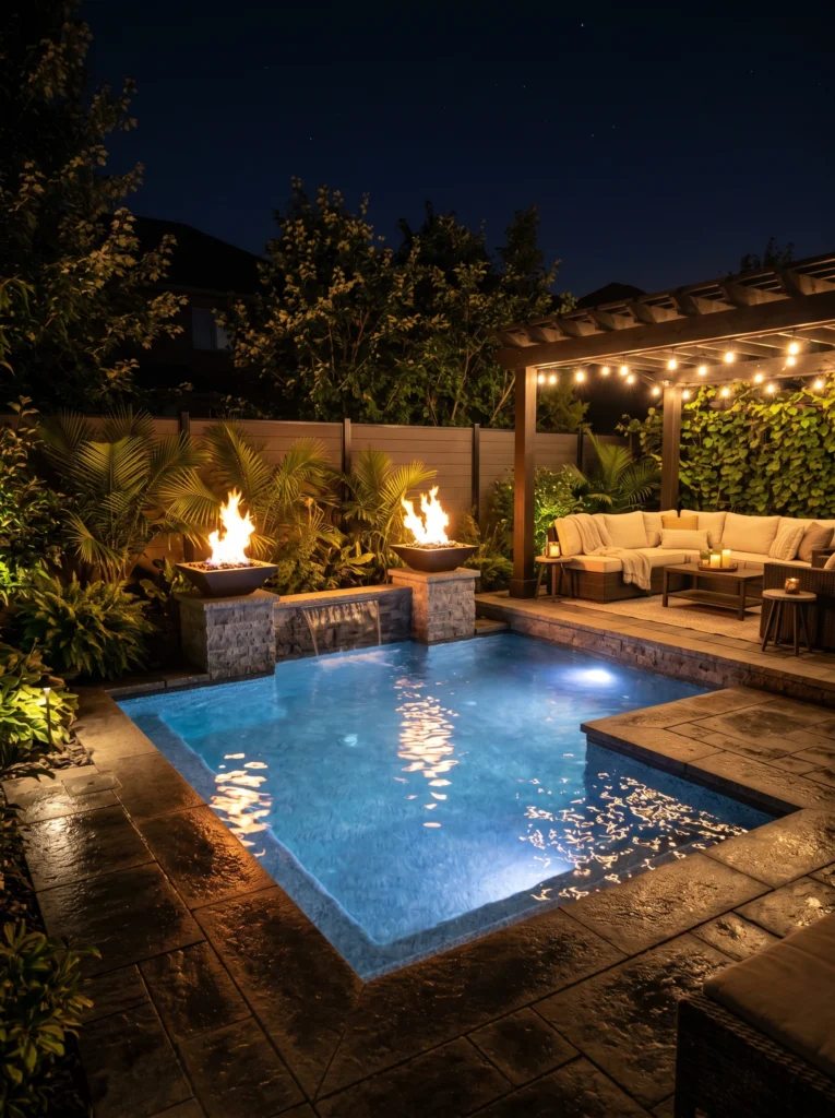  Small Pool With Fire Feature Contrast