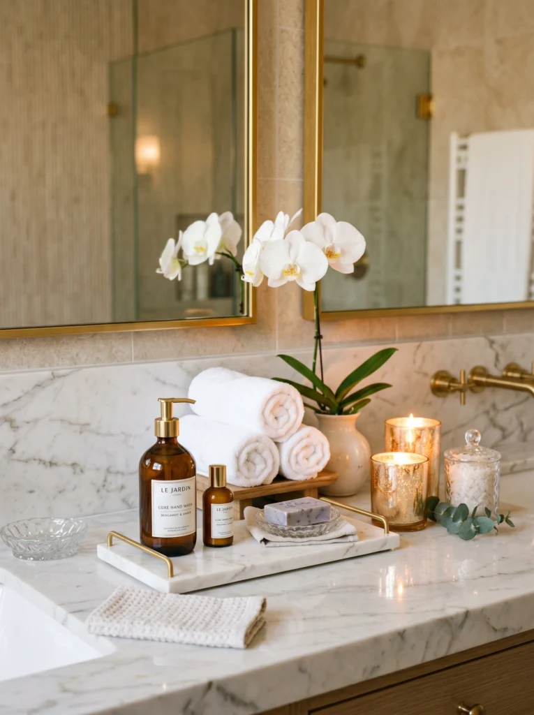 Luxury Hotel Inspired Bathroom Counter Styling