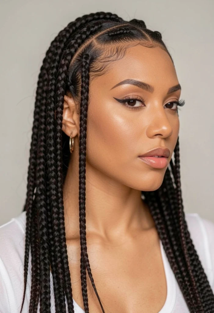 . Side-Part Knotless Braids