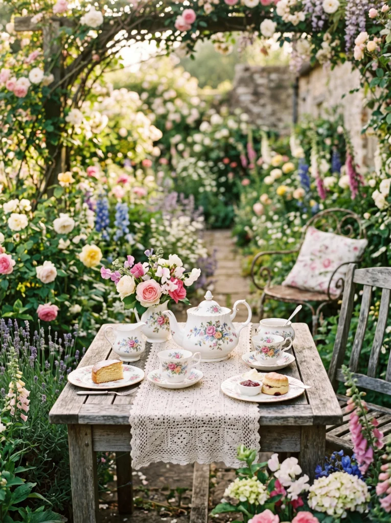 Vintage Tea Set Garden Display