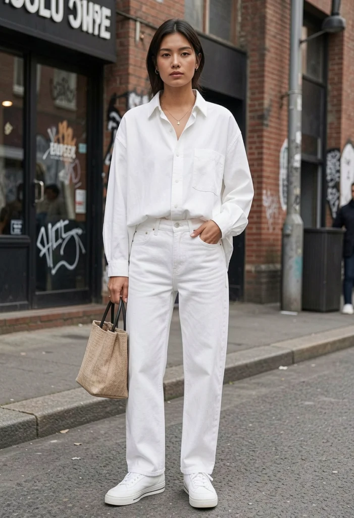 White Jeans with an Oversized Shirt