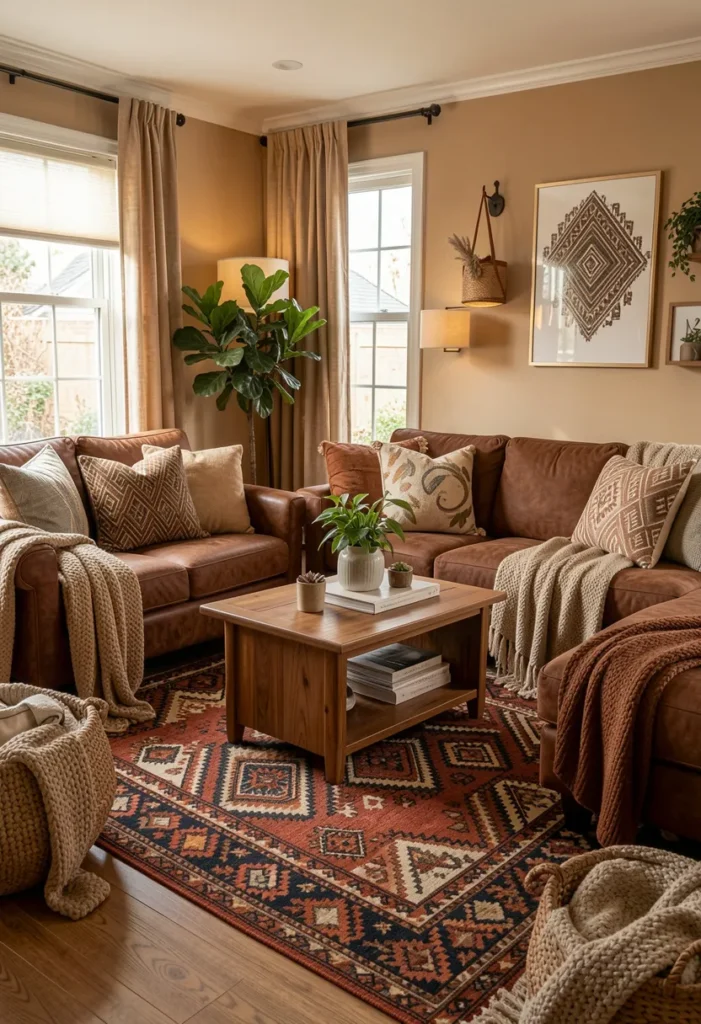 Brown with Patterned Rugs
