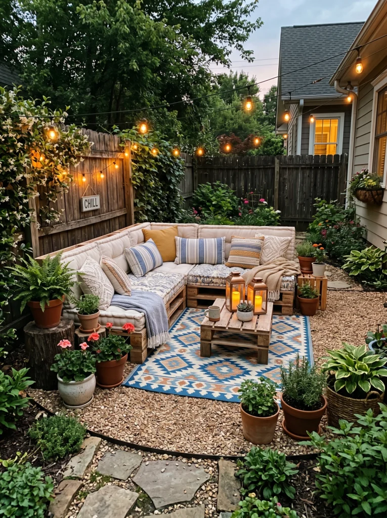 Cozy Backyard Retreat With Mixed DIY Elements