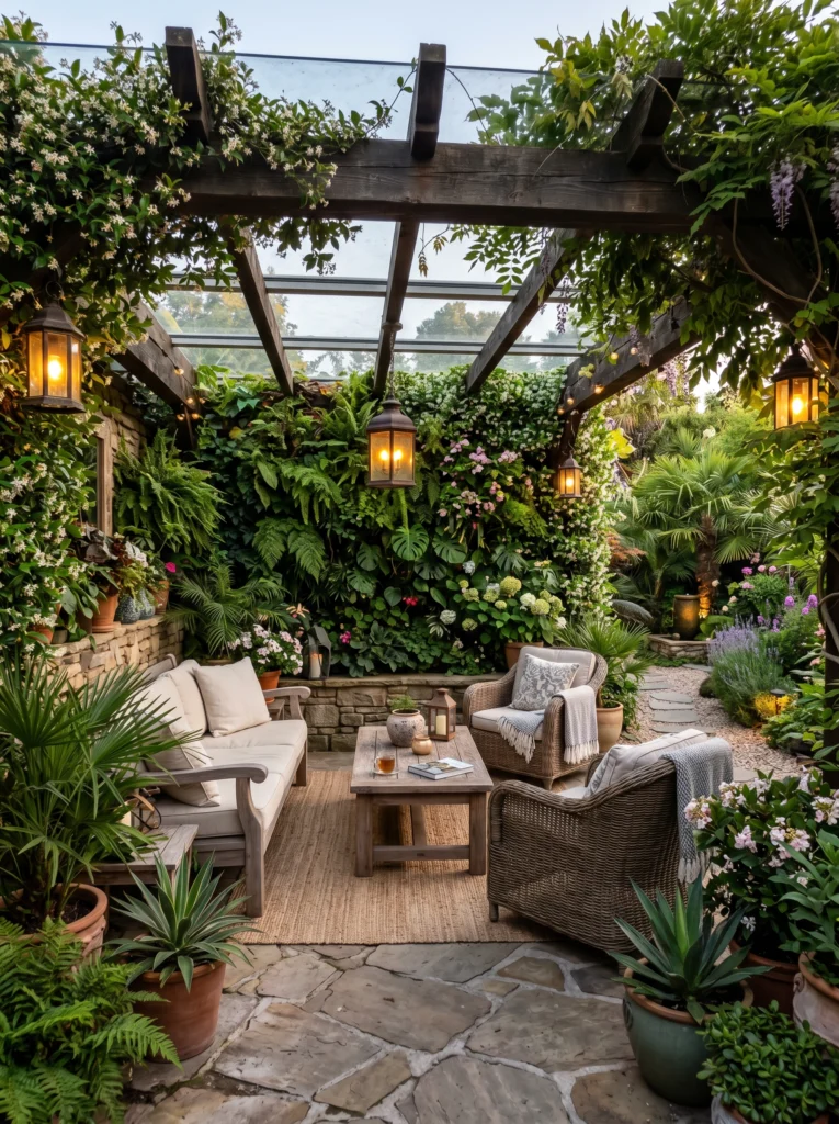 Garden Covered Patio With Greenery Walls