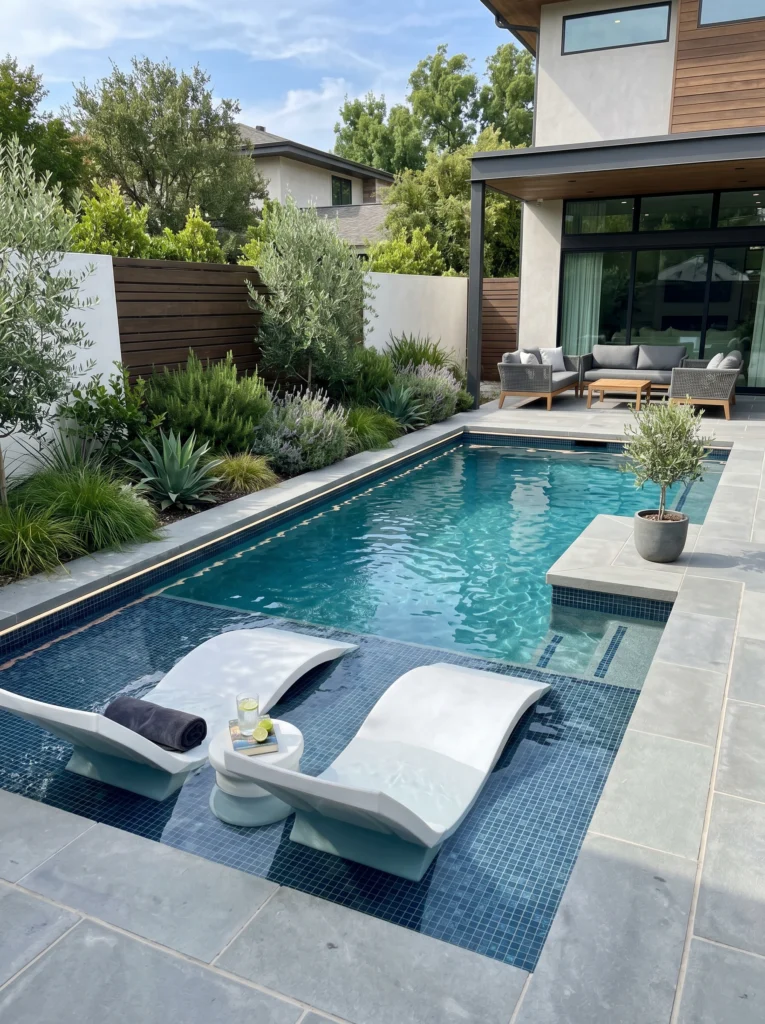  Modern Small Pool With Lounge Shelf Seating