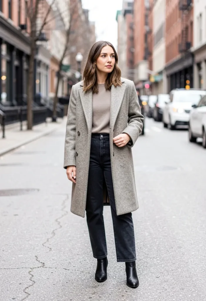 Wool Coat with Classic Denim