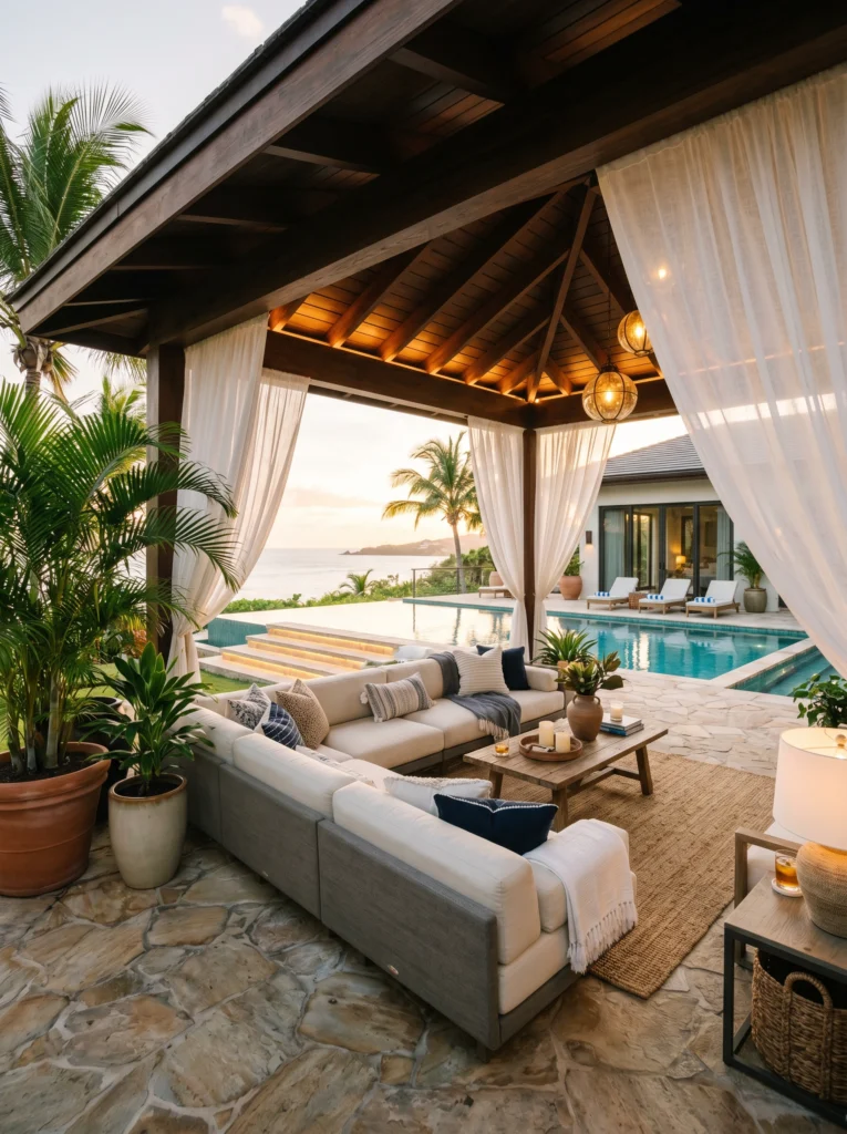 Luxury Covered Patio With Poolside Lounge