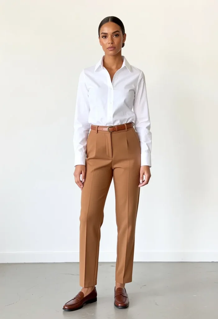  Crisp White Shirt with High-Waisted Pants
