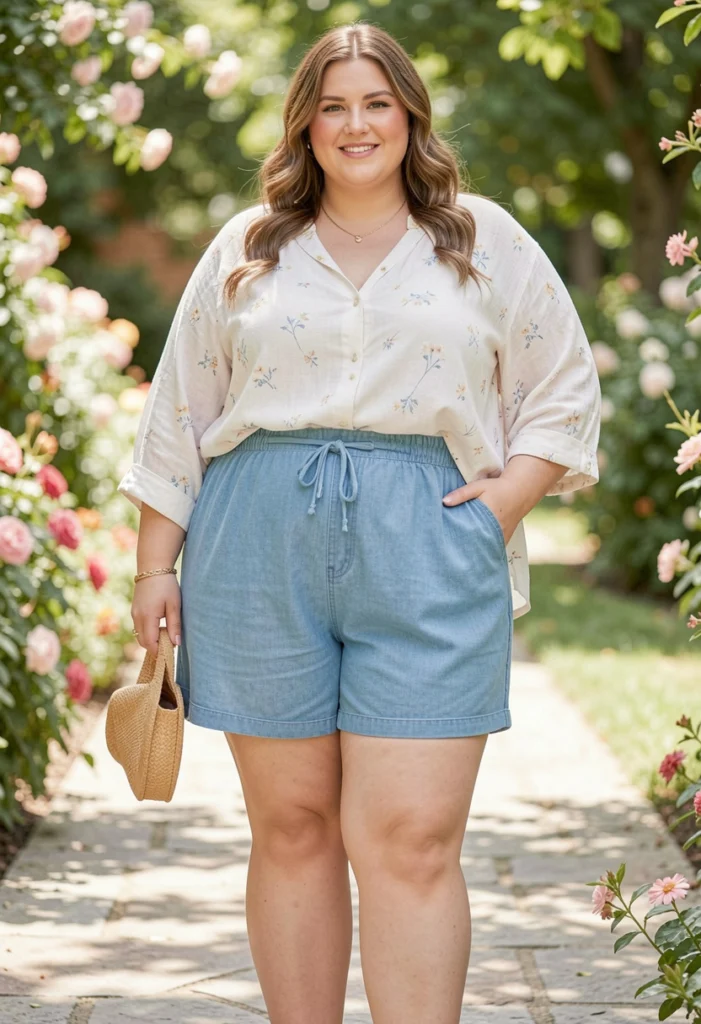 High-Waisted Shorts with Loose Blouse