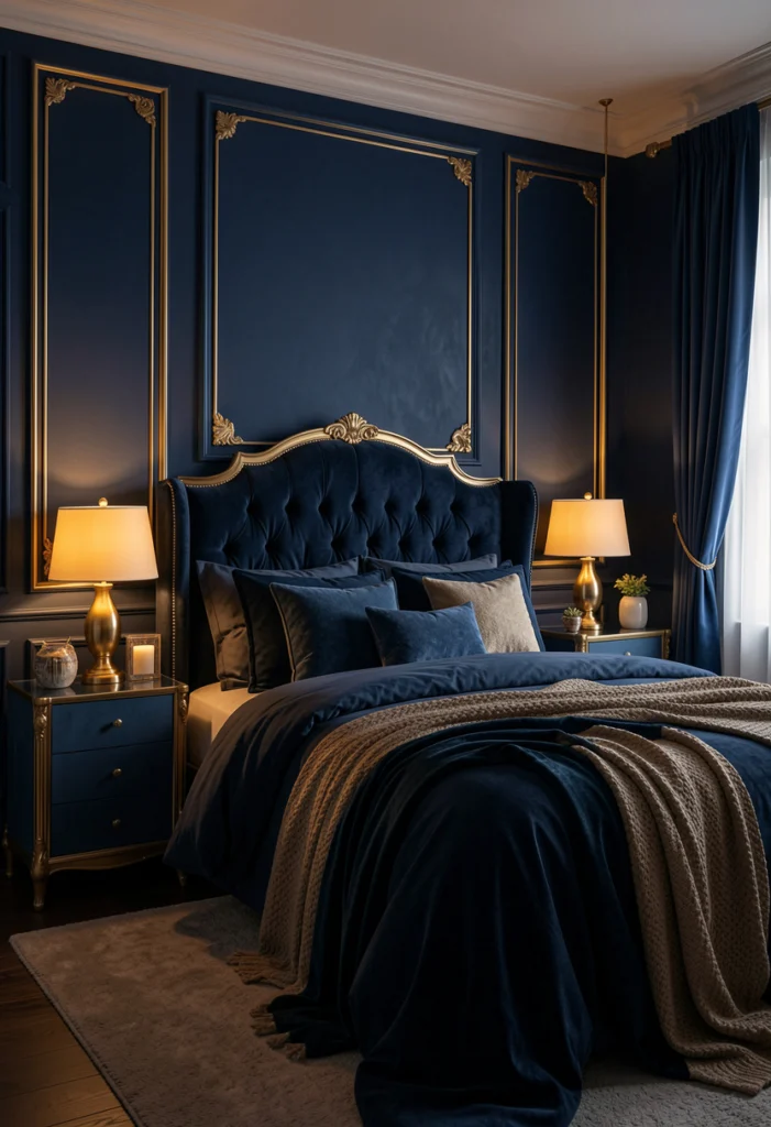 Navy Blue Walls with Gold Accents