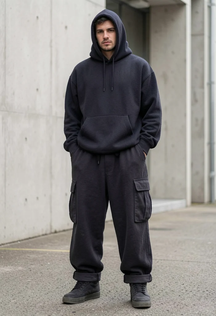Oversized Cargo Pants with Hoodie