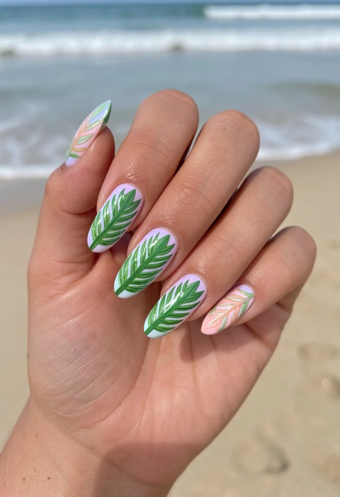 Tropical Palm Leaf Nails
