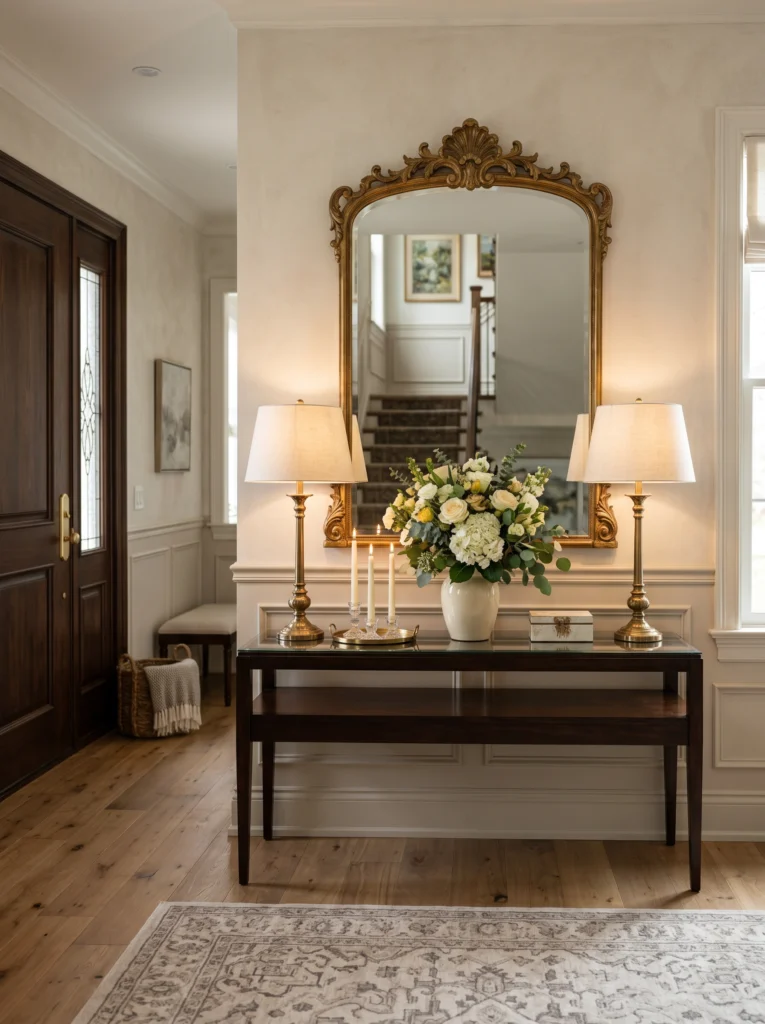 Elegant Mirror-Backed Entryway Table Design