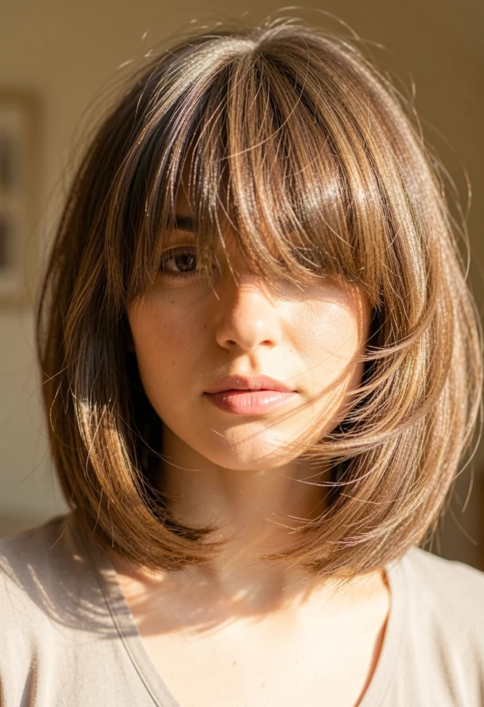  Textured Bob with Curtain Bangs