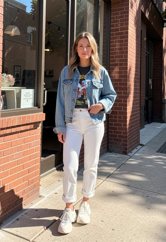 White Jeans with a Denim Jacket