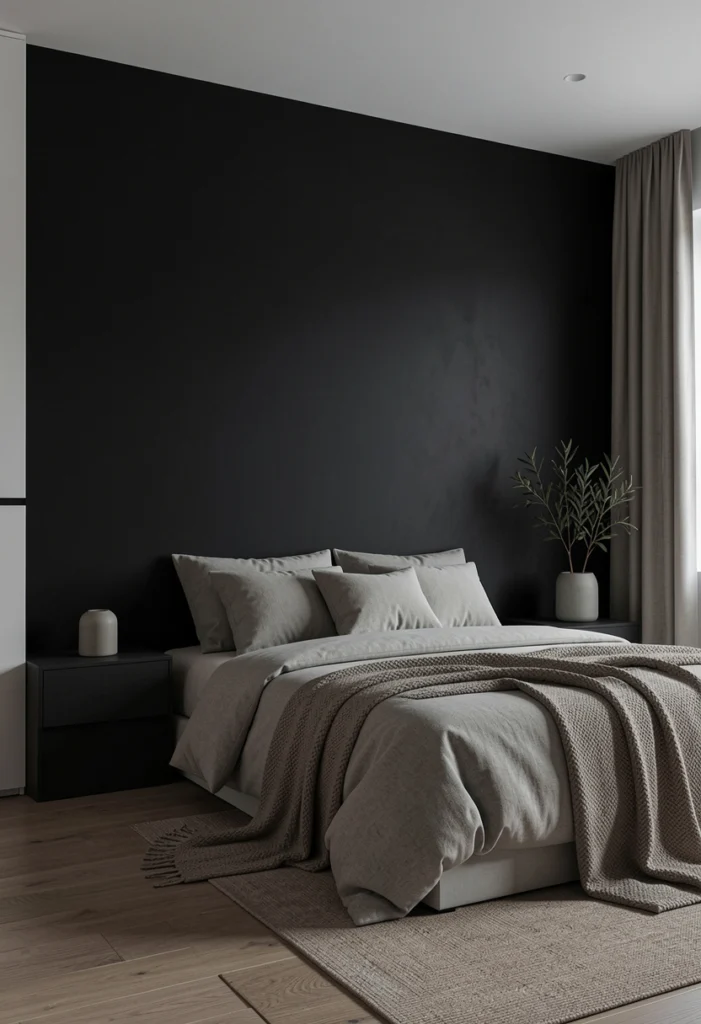 . Black Accent Wall with Minimal Decor