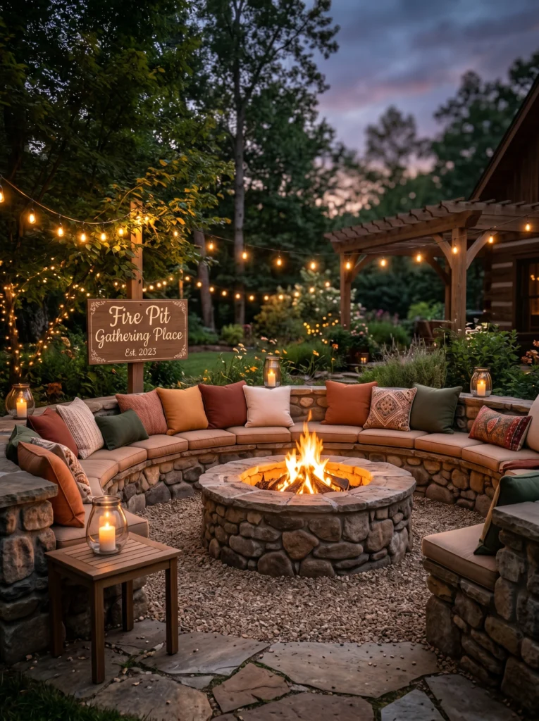 Circular Built-In Seating Around the Fire Pit