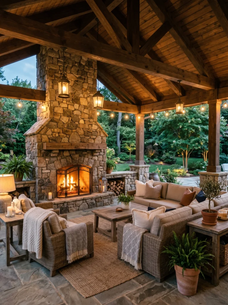  Covered Patio With Outdoor Fireplace