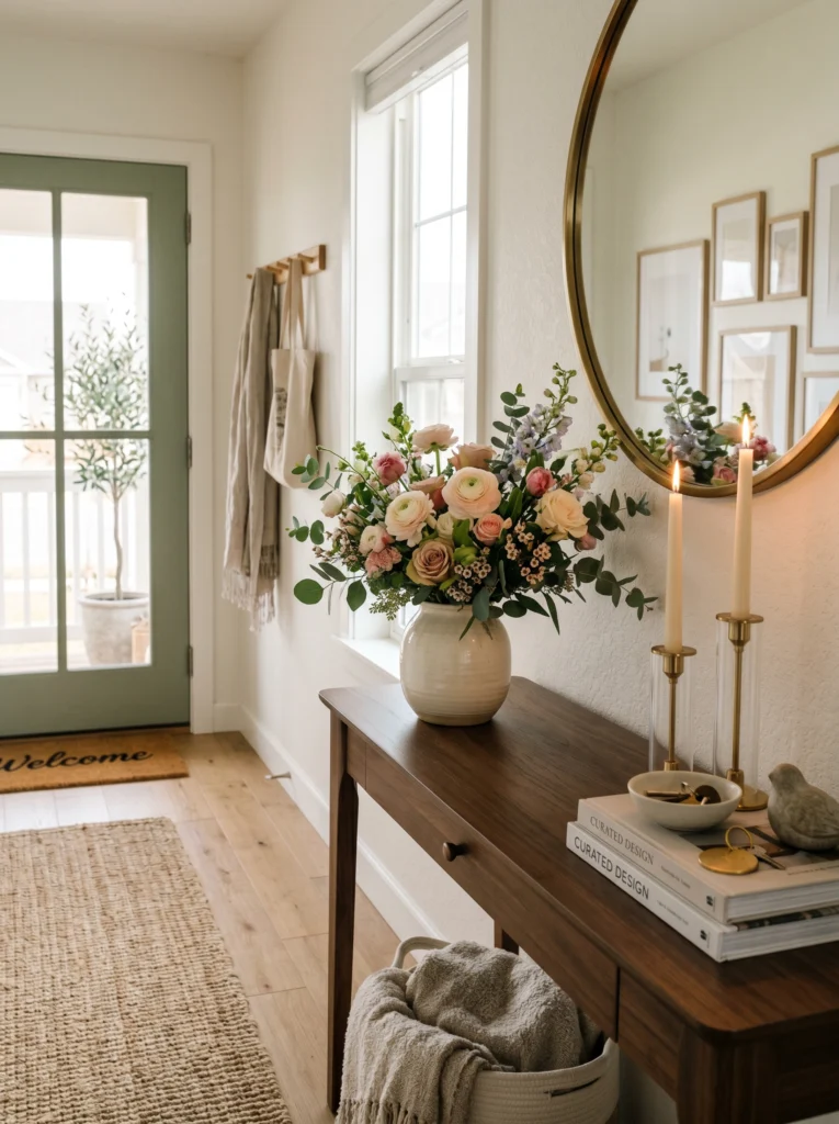 Entryway Table With Fresh Floral Arrangements