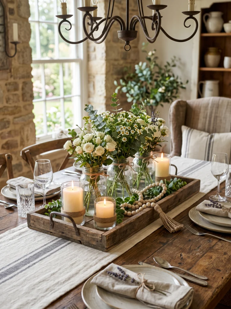 Farmhouse Tray Centerpiece With Rustic Charm