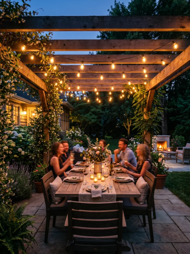 Pergola Draped String Lights