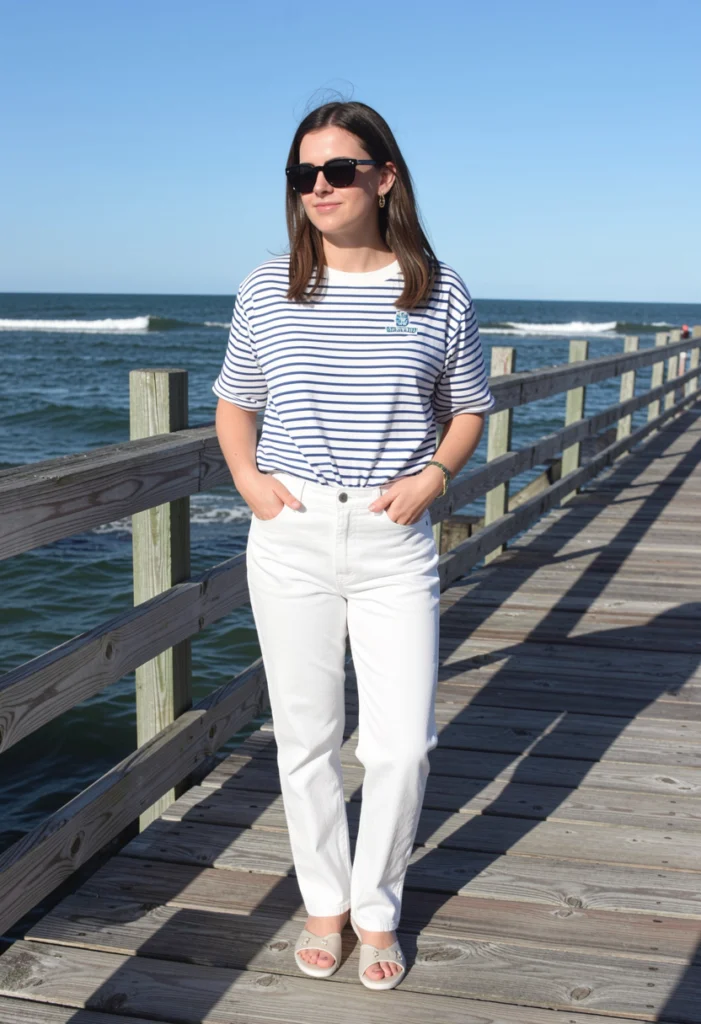 White Jeans with a Striped Shirt