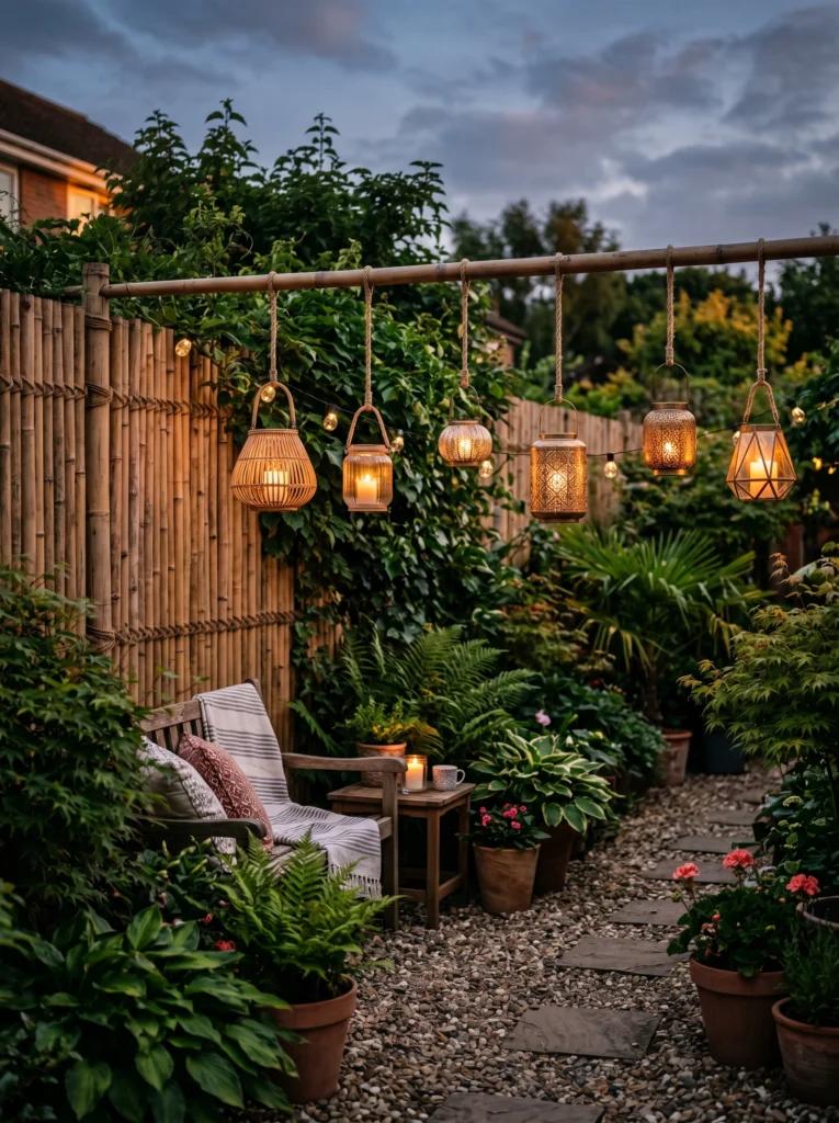  Bamboo Fence with Hanging Lanterns