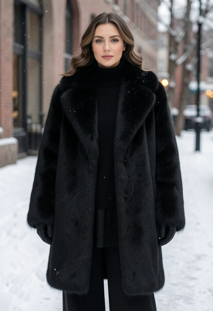 Faux Fur Coat with All-Black Outfit
