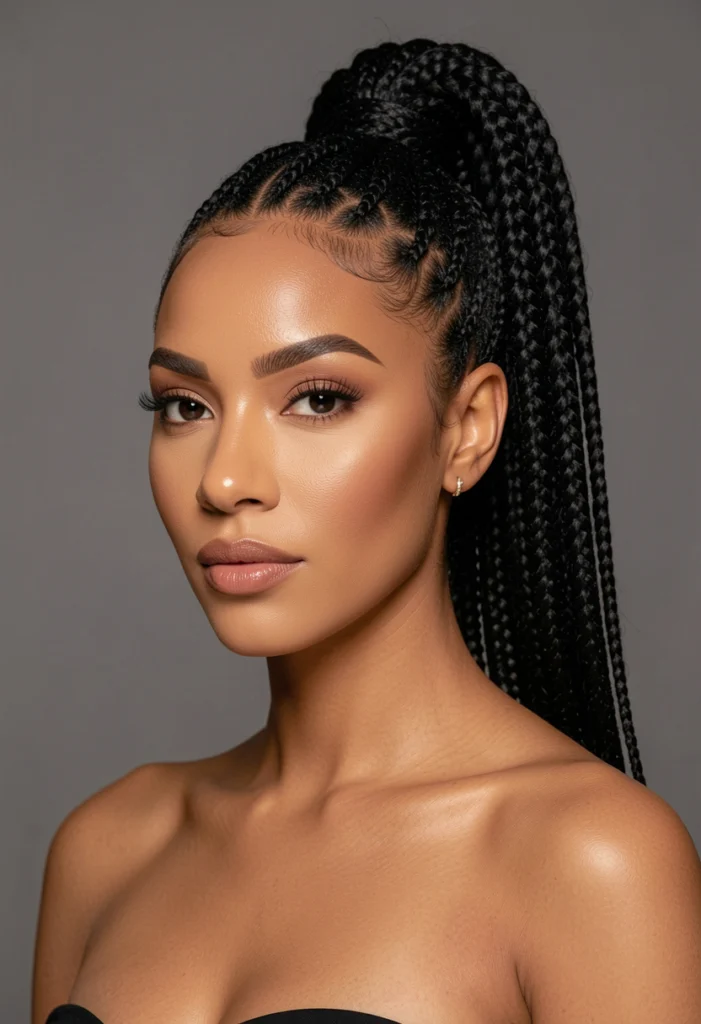  Knotless Braids in a High Ponytail