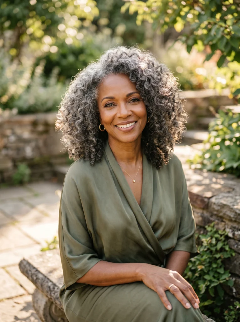 Salt-and-Pepper Shoulder-Length Curls