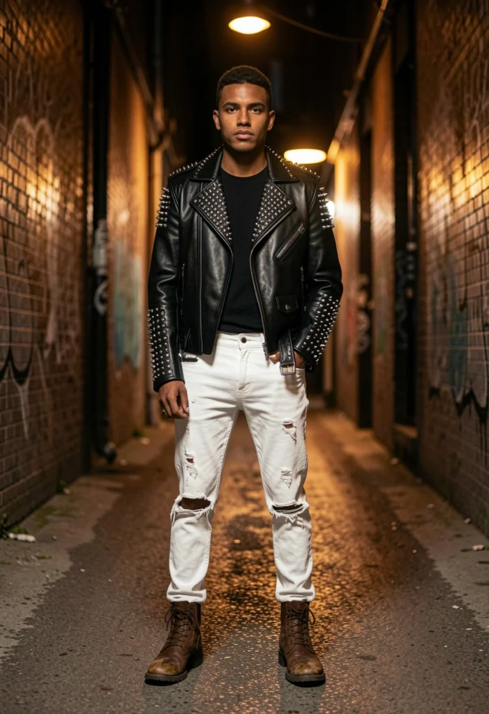 White Jeans with a Leather Jacket