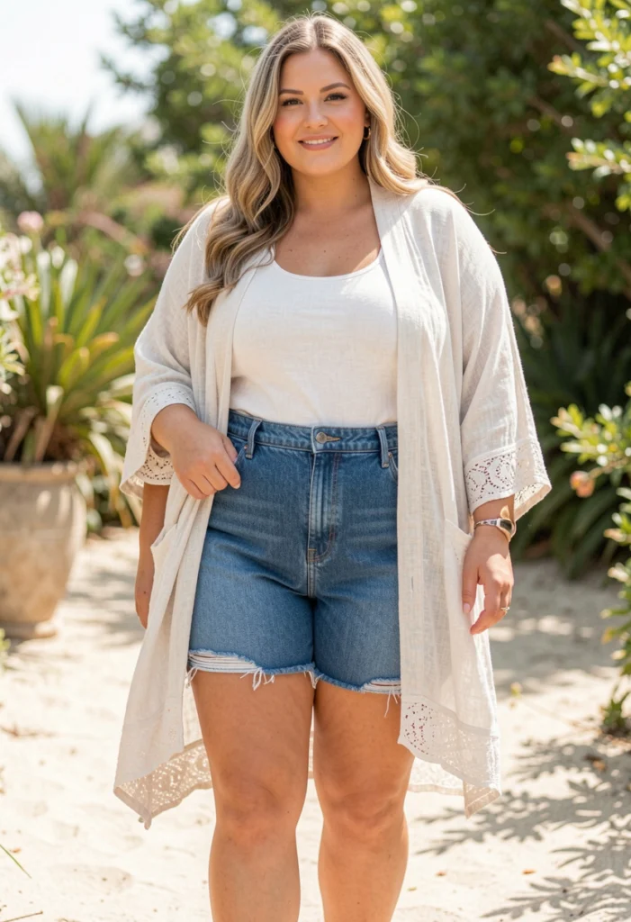 Denim Shorts with Lightweight Kimono