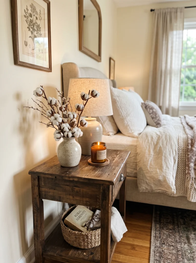 Farmhouse Nightstand Decor With Rustic Warmth