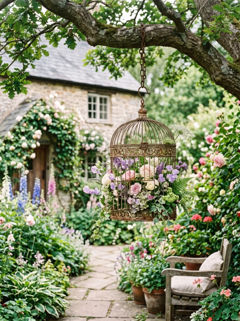 Hanging Birdcage Flower Decor