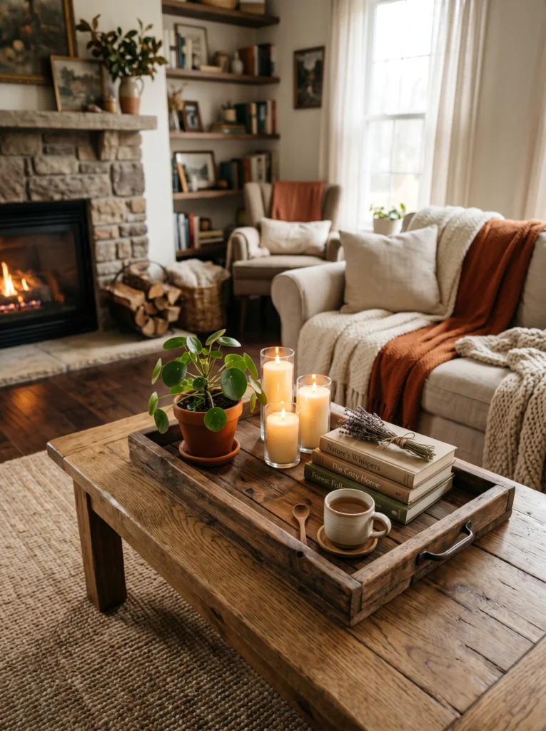 Rustic Wooden Tray with Natural Elements
