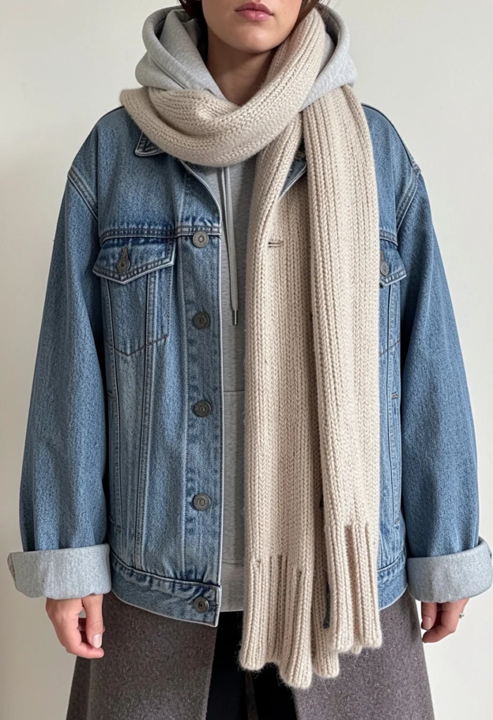 Denim Jacket with Hoodie and Coat Layering
