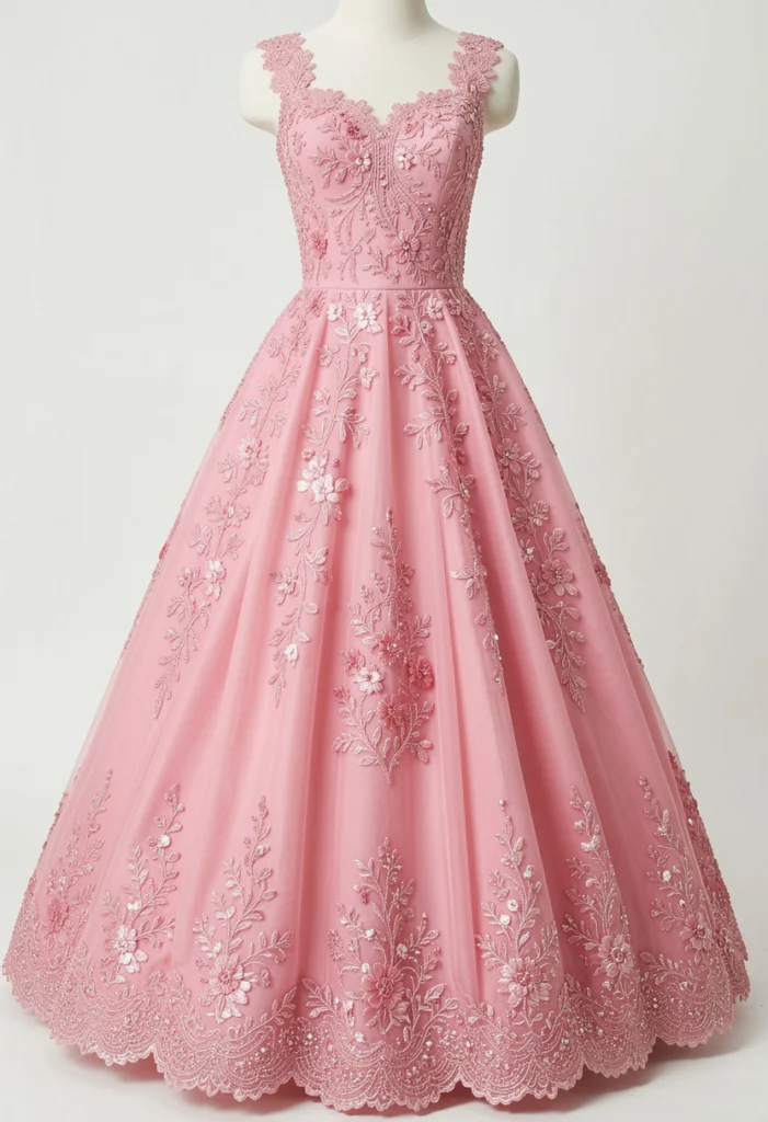 Floral Embroidered Pink Dress