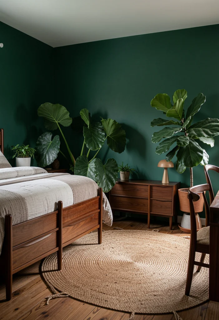 Forest Green Walls with Natural Elements