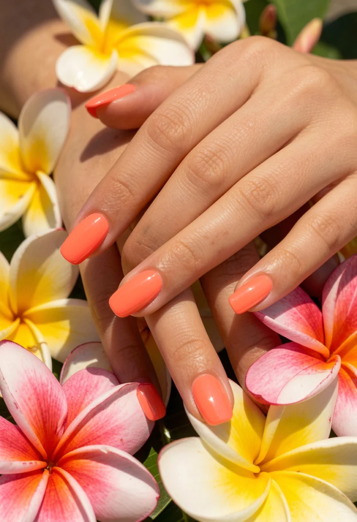 Bright Coral Nails